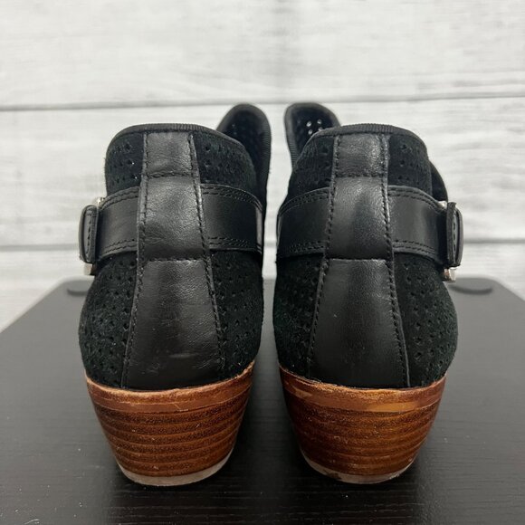Sam EdelmanBlack Perforated Suede Ankle Boots With Buckle Straps, Size 6.5 - Picture 3 of 6